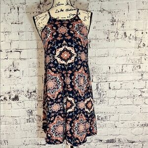 French Grey Navy Blue and Orange A-line Summer Dress